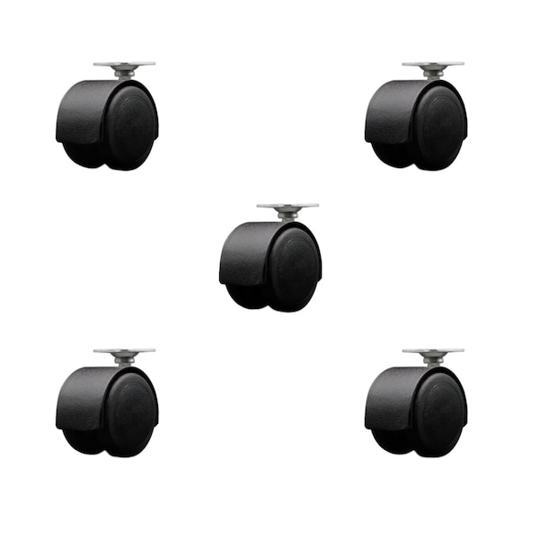 2'' Floor Safe Black Hooded Twin Wheel Caster Top Plate, 5PK